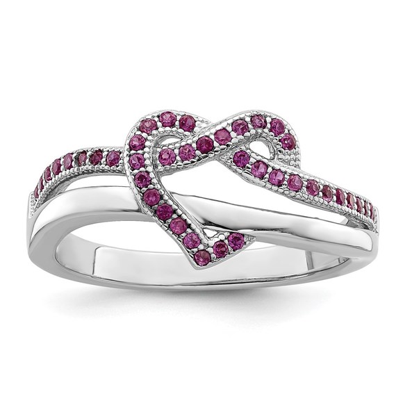 925 Sterling Silver 41 Stone Micro Pave Red and White CZ Heart Ring - Picture 3 of 7